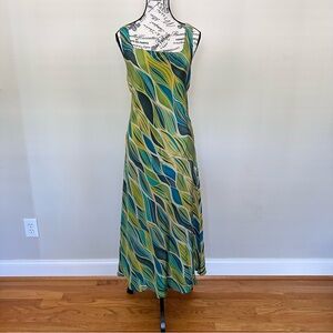 Dana Buchman Green and Blue Patterned Maxi Dress 100% Silk